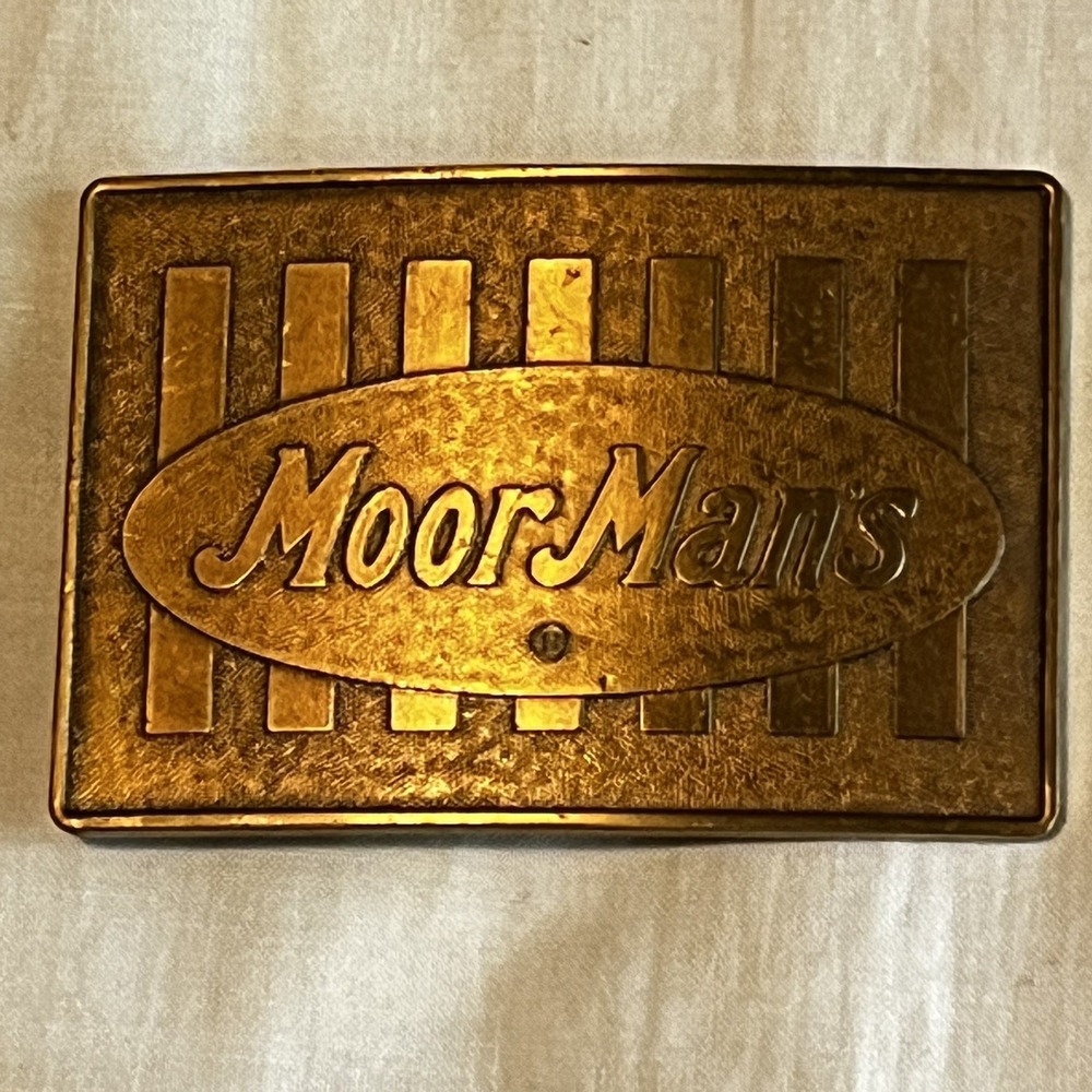 REALLY NICE VINTAGE 1970s *MOOR MAN'S* COMPANY ADVERTISEMENT BELT BUCKLE